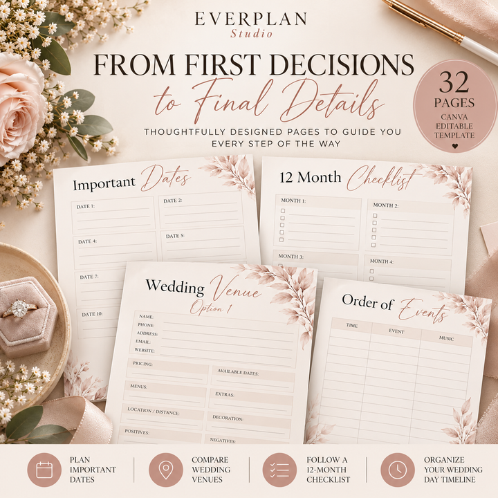 The Ultimate Wedding Planner Canva Bundle | 10 Editable Templates + 4 Bonuses