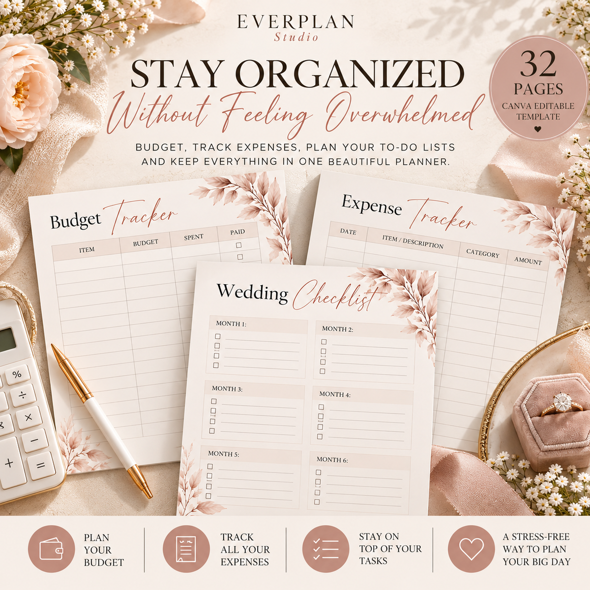 The Ultimate Wedding Planner Canva Bundle | 10 Editable Templates + 4 Bonuses