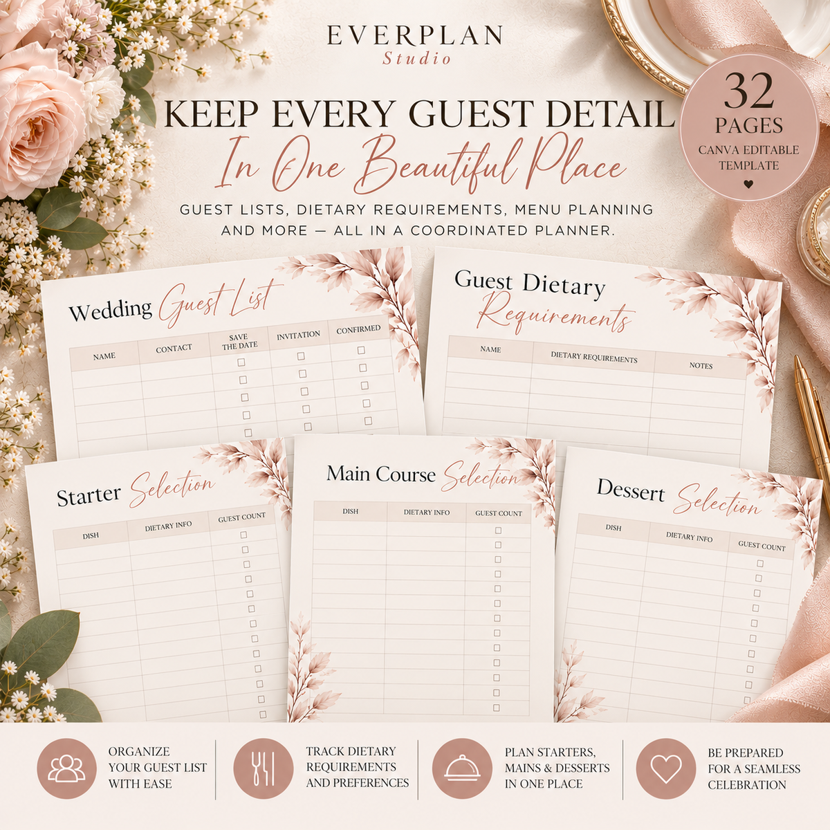 The Ultimate Wedding Planner Canva Bundle | 10 Editable Templates + 4 Bonuses